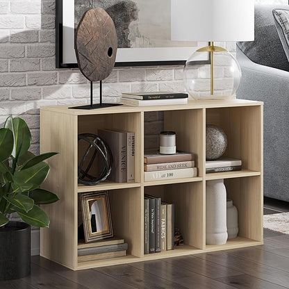 Signature Design by Ashley Piperton 3-Tier Floor Standing 6 Cube Organizer for Living Room, Wood, Works with 10.5" W x 10.5" D x 11" H Storage Bin (Sold Separately), Light Brown