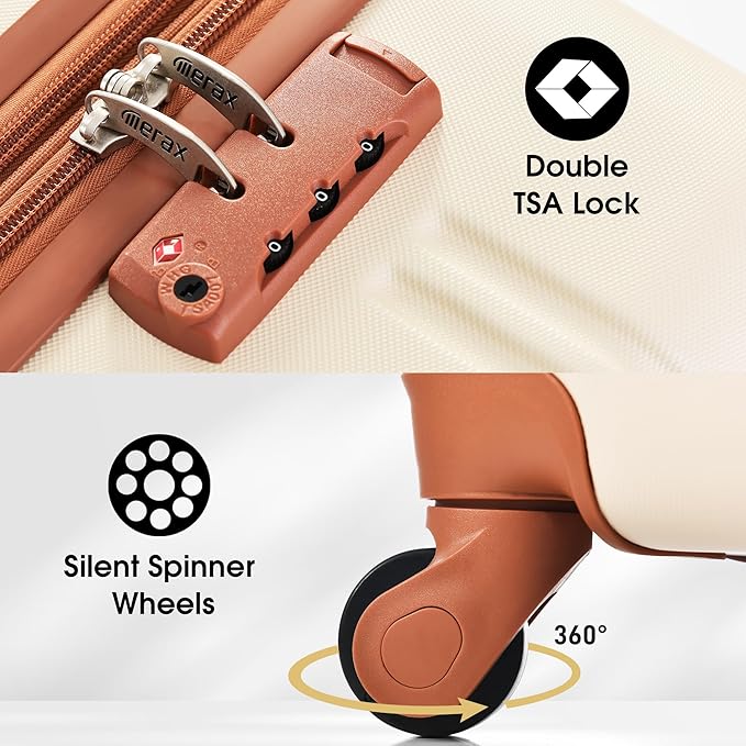 Merax Luggage sets of 3 Piece 20 24 IN Carry on Luggage Hard Case White and Brown Luggage Expandable Checked Luggage Suitcase Set with Wheels