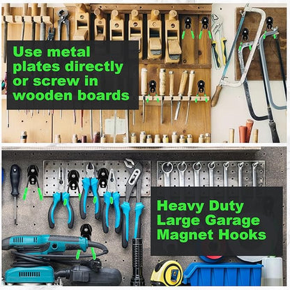 Landhoow Large Magnetic Hooks Heavy Duty Garage Magnet Hooks Strong Storage Utility Magnetic Hangers with Anti Slip Rubber Coating for Indoor and Outdoor Hanging(Green,14 Pcs)