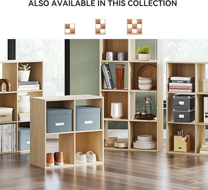 Signature Design by Ashley Piperton Contemporary 4-Tier Floor Standing 8 Cube Organizer, Wood, Works with 10.5" W x 10.5" D x 11" H Storage Bin (Sold Separately), Light Brown