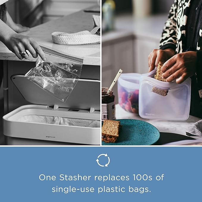 Stasher Premium Silicone Reusable Food Storage Stand-Up Mini Bag, Aqua, Microwave, Sous Vide, Dishwasher, Oven and Freezer Safe, BPA Free, Leak-free, Eco-friendly, 28 Oz