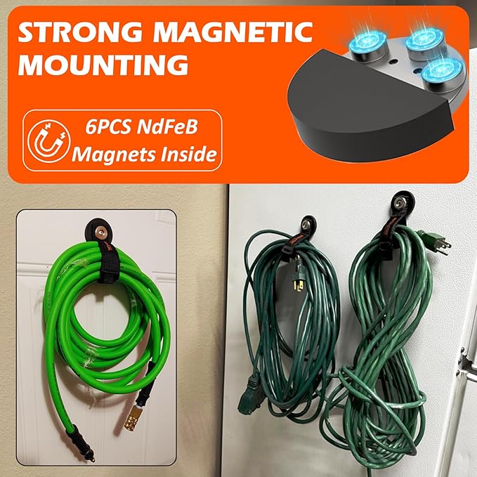 MUTUACTOR Strong Magnetic Hooks,Non-Slip Magnetic Mount Hooks Heavy Duty for Hanging,2PCS Anti-Scratch Garage Storage Hooks Adjust Cable for Garden Hoses Universal Rope Cordless Drills RVs Equipments