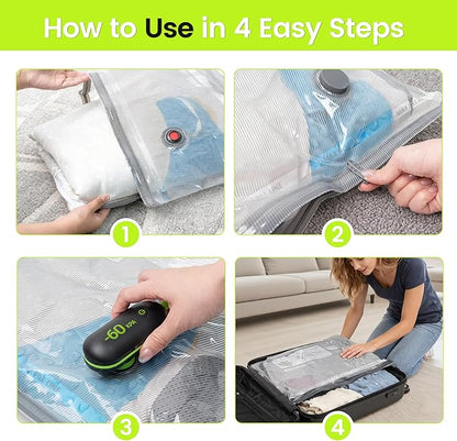 (17PACK) Travel Vacuum Bags with USB Pump-Portable Vacuum Packing Seal for for Travel & Home, Vacuum Compression Packing Seal Bags for Clothes, Bedding & Seasonal Storage