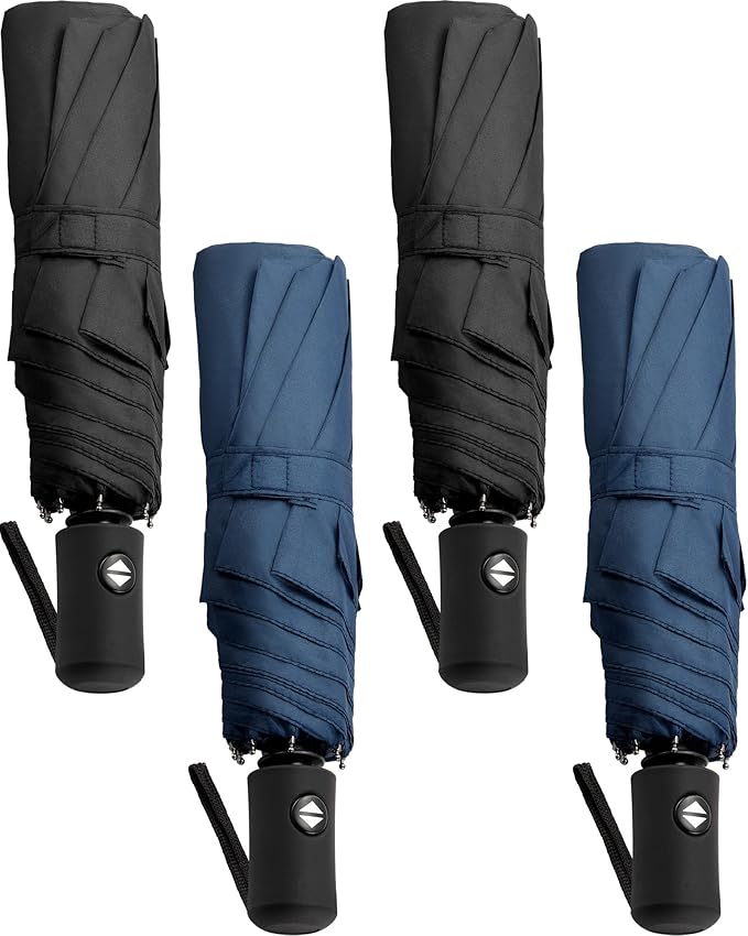 Yahenda 4 Pack Windproof Travel Umbrellas Bulk Automatic Open and Close Umbrella Folding Rain Umbrella for Men Women