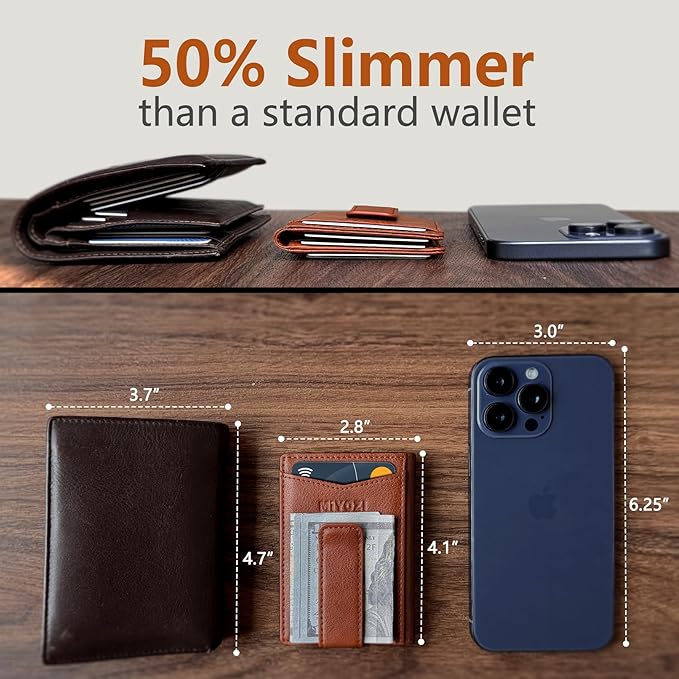 Airtag Wallet for Men- with Money Clip Gift Boxed, Magnetic Closure Slim Genuine Leather Front Pocket Wallet, 4.1"x 2.8", RFID Blocking