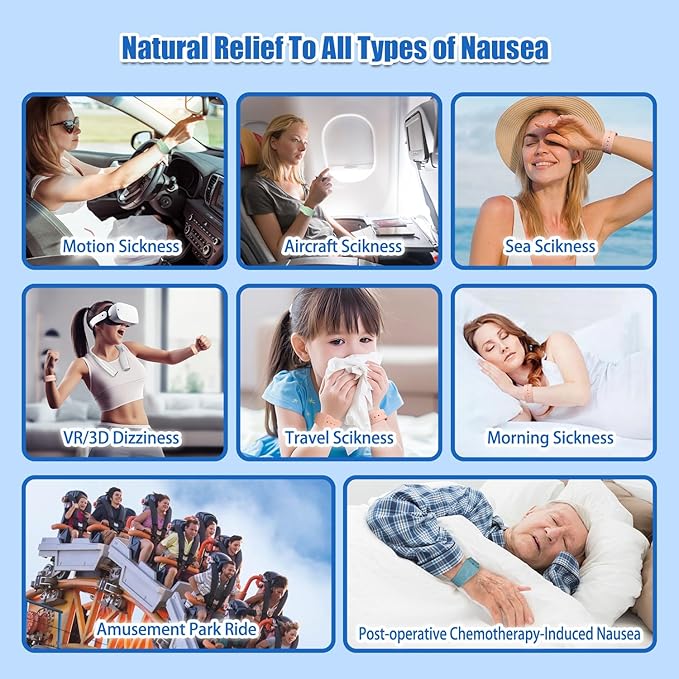 Hion Motion Sickness Bracelets Sea Sickness Wristbands for Motion Sickness/Morning Sickness/Pregnancy Nausea Anti Nausea Wristband Acupressure Nausea Bands Motion Sickness Bands（2Pairs-Bule+Beryl）