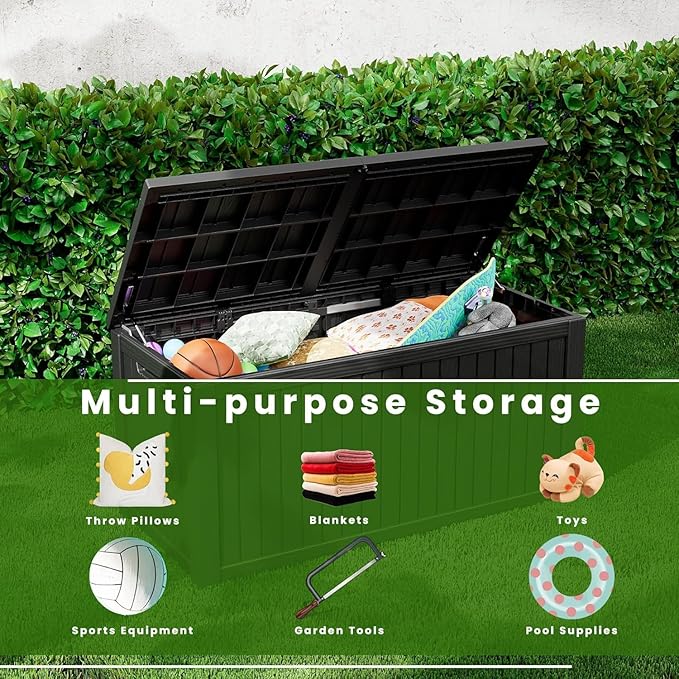 210 Gallon Outdoor Storage Box - Waterproof Patio Deck Box for Outside Deliveries, All-Weather Resin Bin with Lock for Cushions & Tools, Black