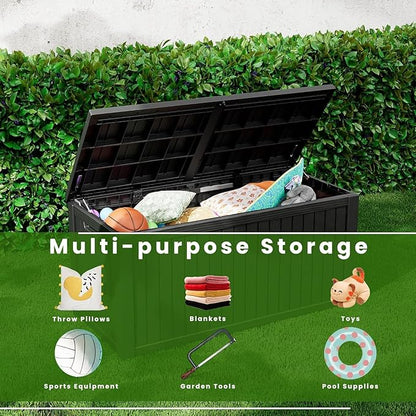 210 Gallon Outdoor Storage Box - Waterproof Patio Deck Box for Outside Deliveries, All-Weather Resin Bin with Lock for Cushions & Tools, Black