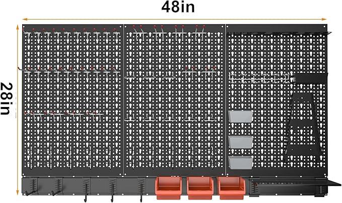 TORACK Metal Pegboard Wall Organizer System for Garage, 109 PCS Pegboard Accessories Tool Organizer Kit with Pegboard Bins, Hooks, Pegboard Tool Storage System for Workbench(Black)