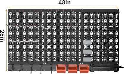 TORACK Metal Pegboard Wall Organizer System for Garage, 109 PCS Pegboard Accessories Tool Organizer Kit with Pegboard Bins, Hooks, Pegboard Tool Storage System for Workbench(Black)