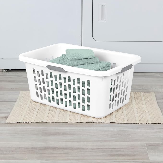 Sterilite Laundry Basket, Plastic Clothes Hamper, Large Rectangle Bin with Comfort Grip Handles and Reinforced Rim, 2 Bushel Capacity, White, 12 Pack