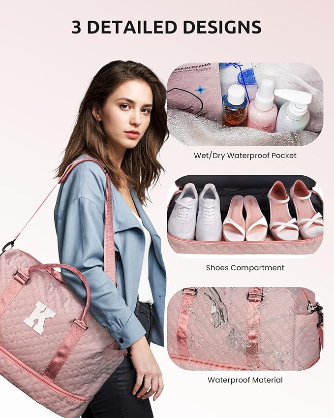 Preppy Stuff for Teenage Girl Gifts-Initial Duffle Bag with Shoe Compartment, Weekender Bag, Monogram Overnight Bag, Letter Travel Bag with Makeup Bag，Birthday Gift for Women Girl (Letter Q)