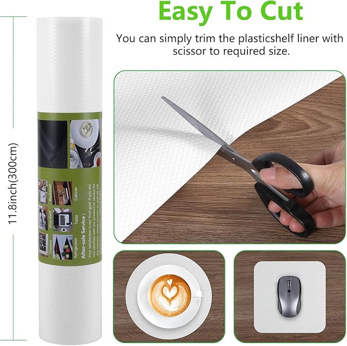 White Shelf Liners for Kitchen Cabinets Non Adhesive Drawer Liner for Bathroom Waterproof Refrigerator Liners for Shelves Fridge Plastic Mats Cabinet Cupboard Liner 11.8 x 236.2 Inches x 2 Rolls