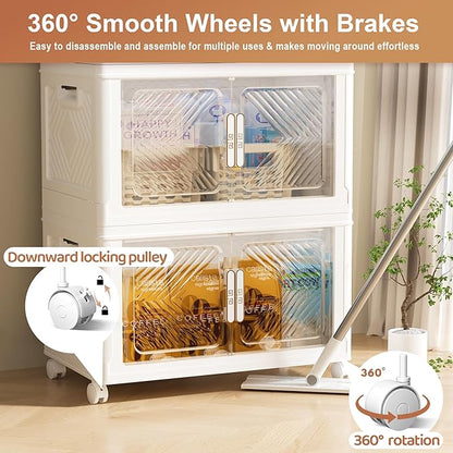 Storage Bins with Lid 76QT, Stackable Storage Containers with Wheels and Magnetic Doors, Plastic Clothes Closet Organizers and Storage Box for Home and Office(2 Pack)