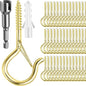 96 PCS Q-Hanger Hooks, Screw Hooks for Outdoor String Lights, Safety Buckle Design Cup Eye Hook for Hanging Christmas Lights, Plants, Mounted on Wall Ceiling, Include 1 Wing Nut Driver, Gold