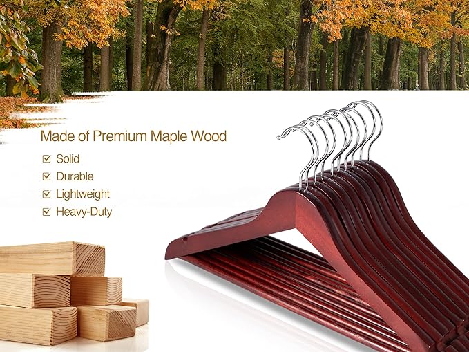 StorageWorks Wooden Hangers 20 Pack, Wood Coat Hanger for Coats, Shirts, Jackets, Pants, Suits, Dark Cherry Color