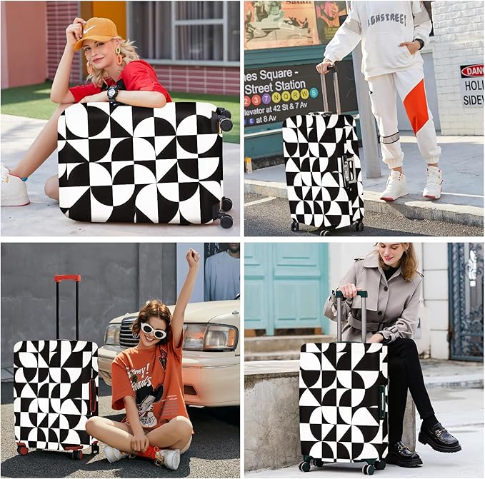 ANNA QUEEN Geometric Minimalist Luggage Cover, Suitcase Protector with Modern Abstract Pattern, Stretchable, Washable Travel Cover for 28-30 Inch Luggage