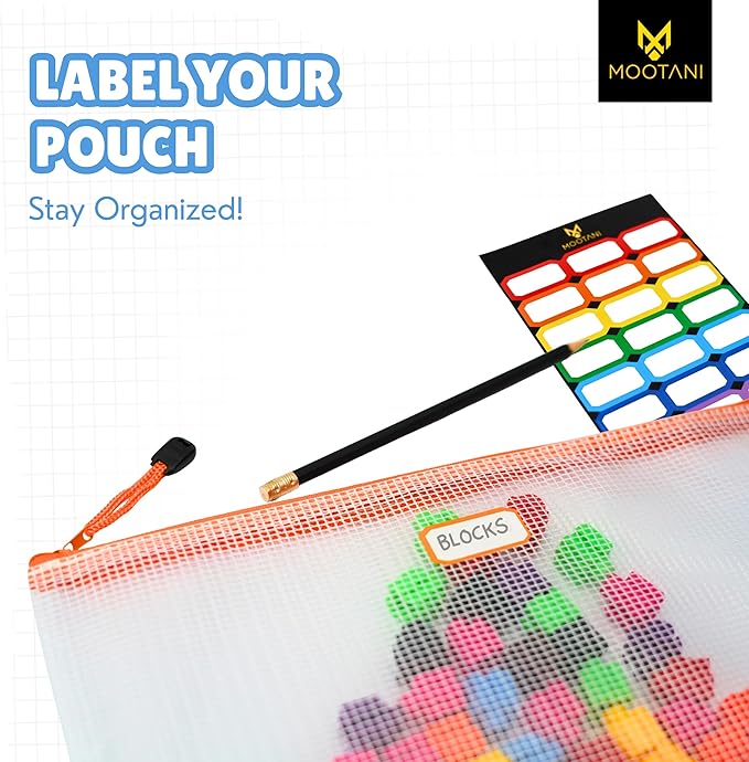 24 Pcs Mesh Zipper Pouch Bags A3 (16x12) Inches Large Waterproof, Reusable Zipper Bags for Board Game & Puzzle Storage, Classroom, Office & Organization, 8 Colors