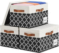 GhvyenntteS Extra Large Storage Bins with Lids, Foldable Fabric Storage Boxes with Lids and 3 Handles, Storage Baskets with Label Window (3 Pack, White&Lattice Black, 15.75x11.8x10.2)