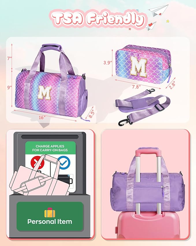 Gifts for Daughter-Girl Gym Bag with Shoe Compartment, Kid Personalized Weekender Overnight Bags, Initial Travel Tote with Makeup Pouch, Gift for Granddaughter Sister Niece (Letter H)