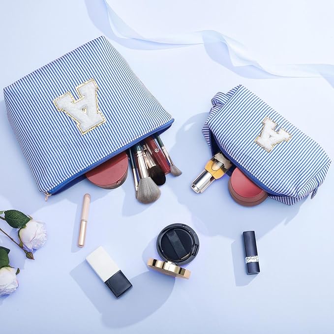 YOOLIFE Teen Girl Gifts Trendy Stuff - Monogram Personalized Makeup Bag | Cosmetic Bag | Travel Toiletry Bag | Gifts for Girls Women Her Mom Bridesmaid Bride Wife Friend Sister Teacher Blue Initial B