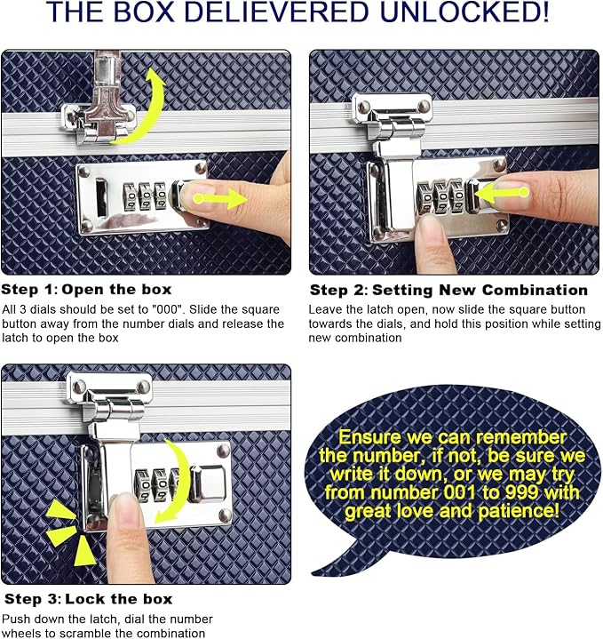 Storage Lock Box with Combination code, Lockable Medicine Storage Case, Empty First Aid Box, Security Lock Box, Multipurpose Lockbox for Home and Outdoor Use (Blue, X-Large)