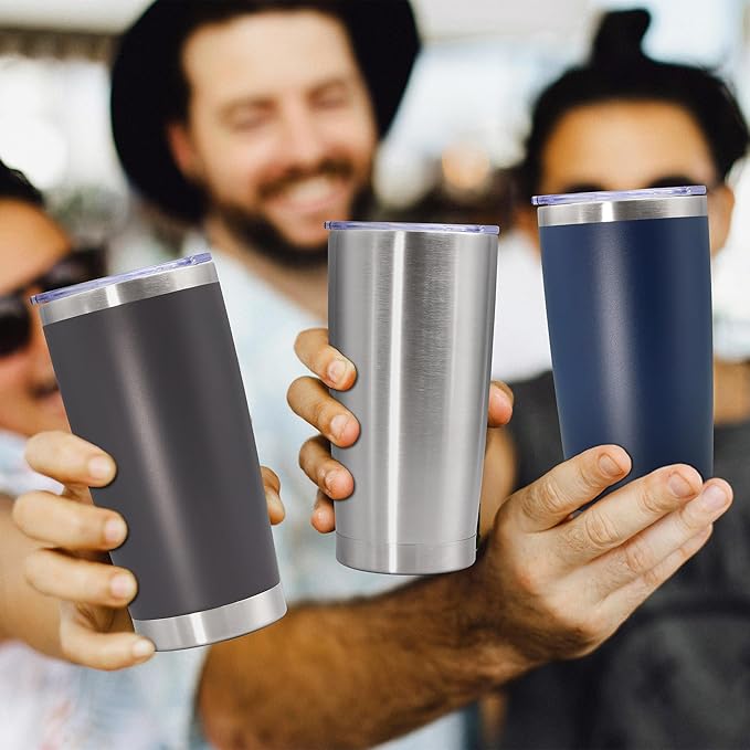 20oz Tumbler Bulk Stainless Steel Tumbler Cup with Lid Vacuum Insulated Double Wall Travel Mug, Durable Powder Coated Travel Coffee Tumbler Mug for Hot & Cold Drinks, Grey,8 Pack
