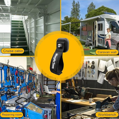 2 Pack Heavy Duty Magnetic Hook Straps for Extension Cords, Powerful Cruise Garage Storage Hook Ties for Hanging Cables, Garden Hoses Ropes, Workshop Tool Box Magnet Organize Hangers for Tools