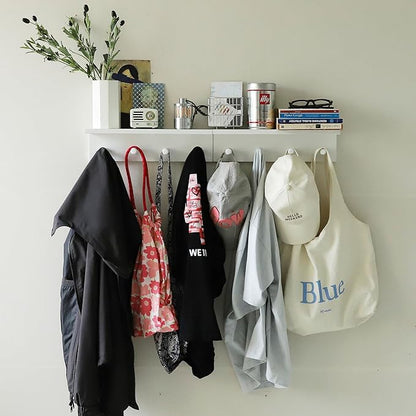 Entrance Coat Rack ，Coat Hooks, Wall-Mounted Wooden Hook Rack, Wall-Mounted Shelves are Very Suitable (White Finish-1)