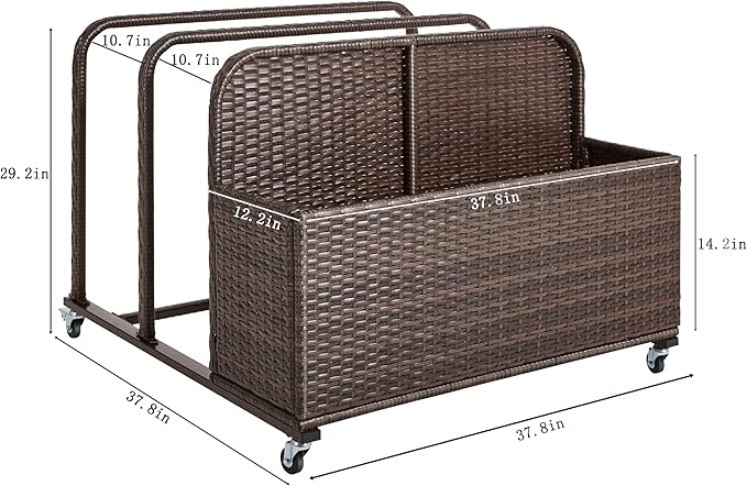 Poolside Float Storage Organizer, Outdoor Wicker Rattan Pool Float Holder Storage Rack for Basket Box Patio Pool Storage Caddy with Rolling Wheels for Pool Toy Noodles Equipment Accessroies Espresso