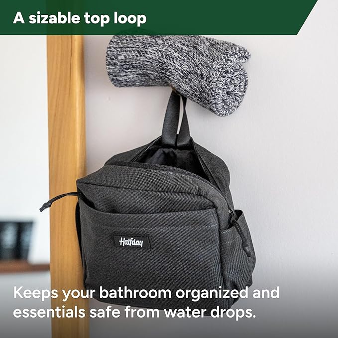 Halfday Sidecar Toiletry Bag | Travel Organizer for Men & Women with Waterproof Pouch, Mesh Pockets, Toothbrush Holder, Hanging Loop (Lightweight, Durable, Water-Resistant), Shadow