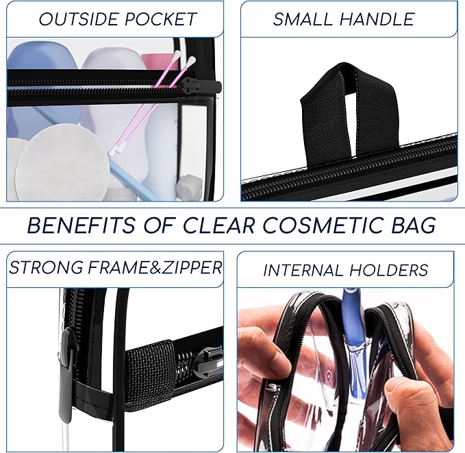 TSA Approved Toiletry Bag 3-1-1 Clear Travel Cosmetic Bag with Handle - Quart Size Bag with Zipper - Carry-on Luggage Clear Toiletry Bag for Liquids - Airport Airline TSA Compliant Bag for Man Women