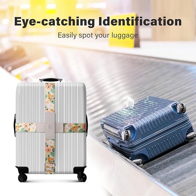 Luggage Straps for Suitcases,Adjustable Luggage Elastic Belt, Travel Essentials for Airport,Station, Vibrant Designs, (Enchanting Blossom)