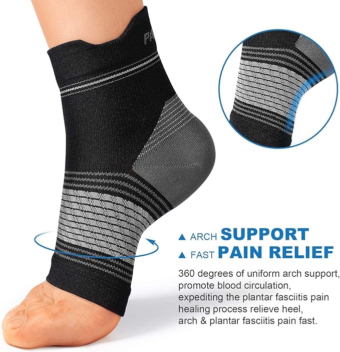 Plantar Fasciitis Sock (6 Pairs) for Men and Women, Compression Foot Sleeves with Arch and Ankle Support (Black, Gray, White, Medium)