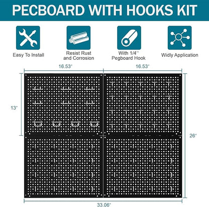 Metal Peg Board Kit with 1/4" Pegboard Accessories,Include 16.5"X13" Peg Board and Extra Thick Pegboard Accessories,Wall Organizer Peg Board Panels Tool Organizer Storage System (98)