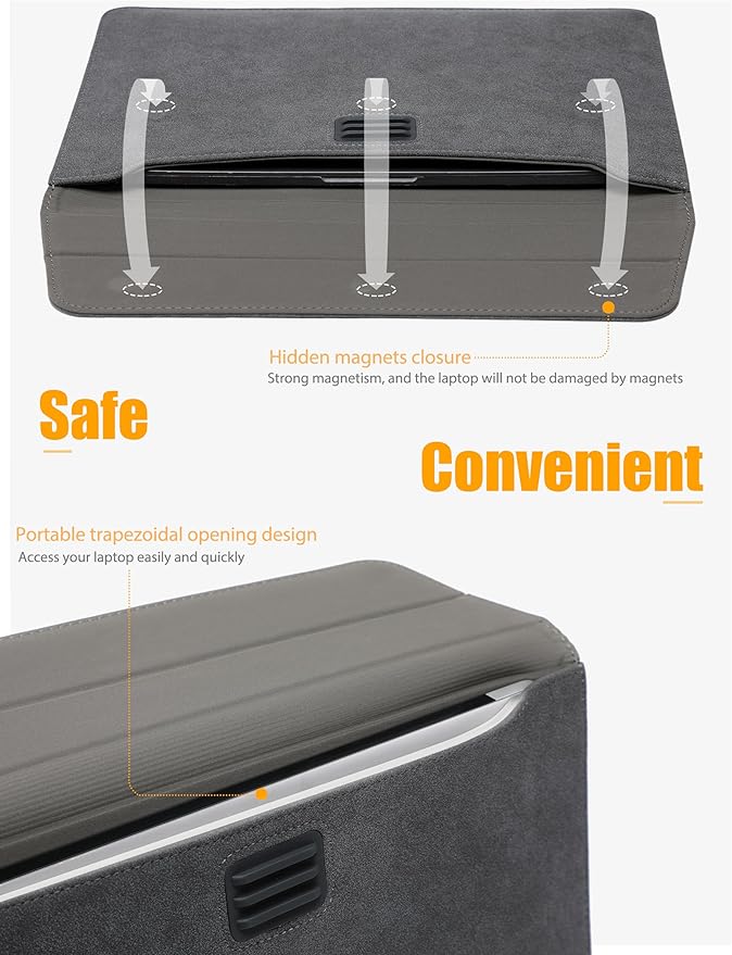 HYZUO 15 Inch Laptop Sleeve with Adjustable Stand Feature for MacBook Air 15 M4 A3241 M3 A3114 M2 A2941 2025-2023, MacBook Pro 15, 15" Surface Laptop 7/6/5/4, with Carrying Pouch, Space Gray