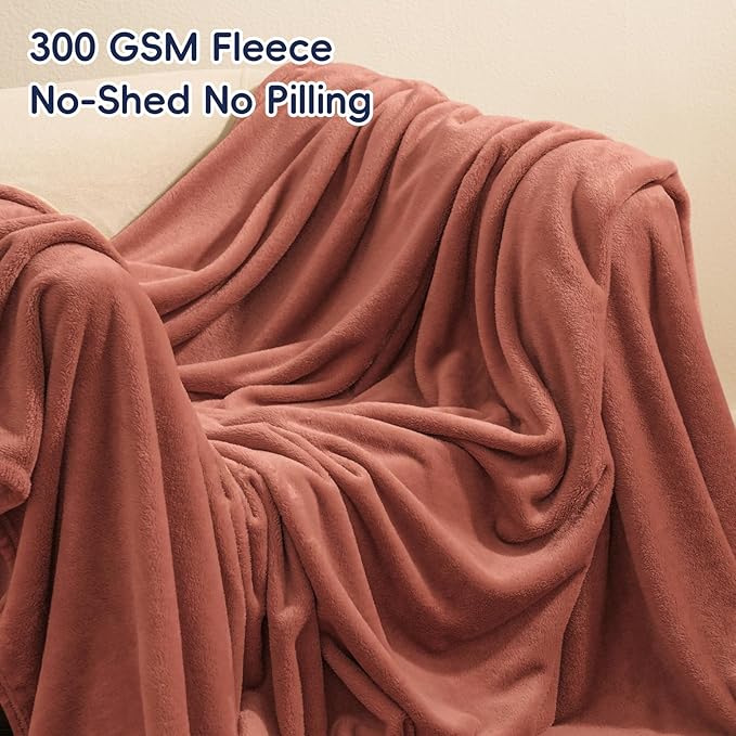 PHF Ultra Soft Fleece Blanket Twin Size, No Shed No Pilling Luxury Plush Cozy 300GSM Lightweight Blanket for Bed, Couch, Chair, Sofa Suitable for All Season, 66" x 90", Brick Red
