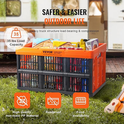 VEVOR 45L Collapsible Milk Crates 3 Packs, Stackable Storage Baskets with Handles, Folding Storage Containers for Organizing Tools, Books, Food, Drinks, Camping & Transport