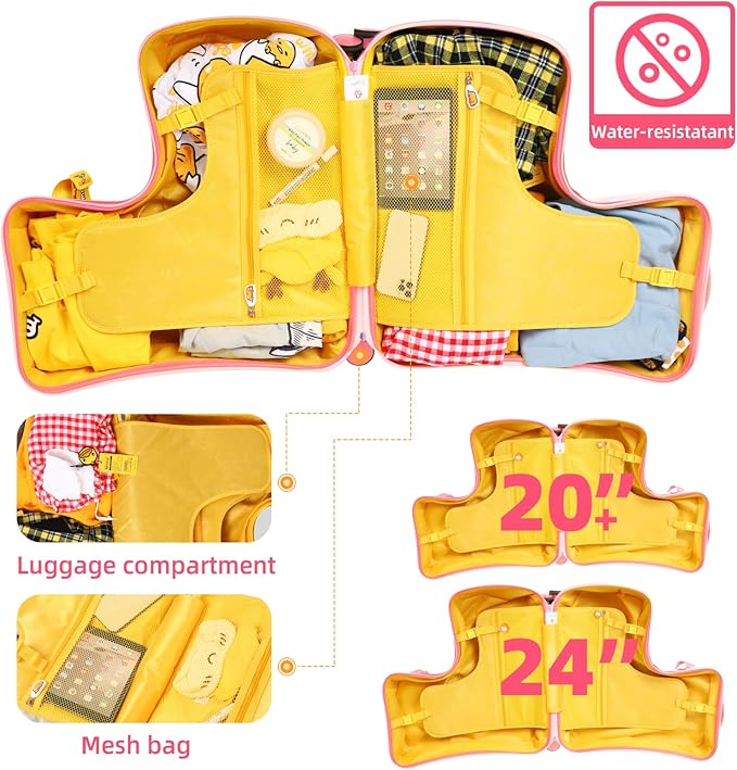 Kids' Lightweight Ride on Luggage with Spinner Wheels & Foldabe Design (Pink Strawberry, 24"+ Aged 3-12 Toddler)