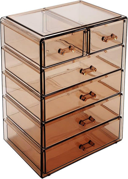 Sorbus Acrylic Clear Makeup Organizer - Big & Spacious Cosmetic Display Case - Stylish Designed Jewelry & Make Up Organizers and Storage for Vanity, Bathroom (4 Large, 2 Small Drawers) [Bronze Glow]
