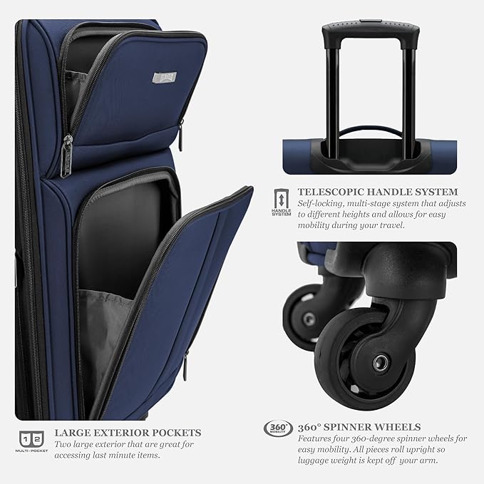 U.S. Traveler Anzio Softside Expandable Spinner Luggage, Teal, 2-Piece Set (22/30)