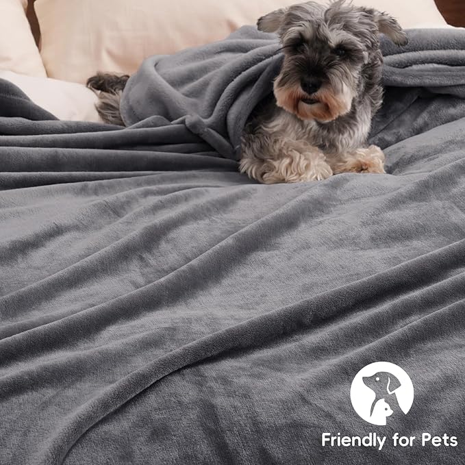 PHF Ultra Soft Fleece Throw Blanket, No Shed No Pilling Luxury Plush Cozy 300GSM Lightweight Blanket for Bed, Couch, Chair, Sofa Suitable for All Season, 50" x 60", Grey