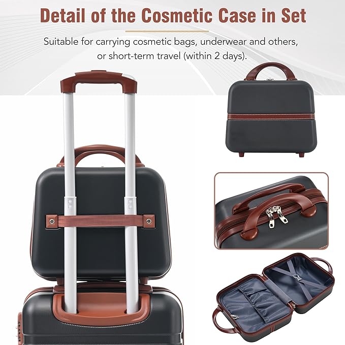 Merax Luggage Set 2 Piece Suitcase Set with Cosmetic Case Expandable Spinner Wheels Vintage Luggage Sets(Black,20"+28")