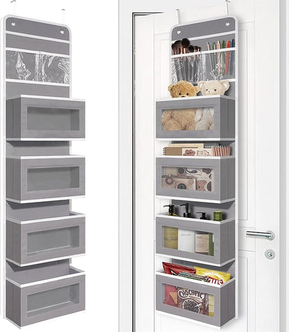 Giraffe Creation Over Door Organizer with 4 Large Capacity Pockets, Hanging Organizer Storage for Closet Bathroom Nursery Bedroom Dorm, Toys Cosmetics Sundries and Baby Essentials, Gray