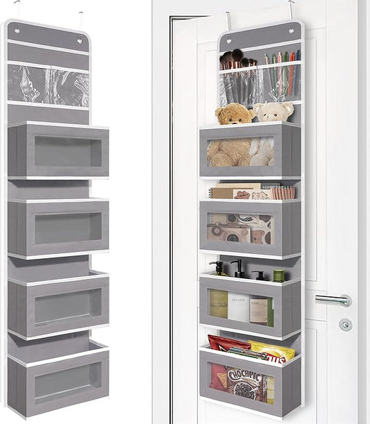 Giraffe Creation Over Door Organizer with 4 Large Capacity Pockets, Hanging Organizer Storage for Closet Bathroom Nursery Bedroom Dorm, Toys Cosmetics Sundries and Baby Essentials, Gray