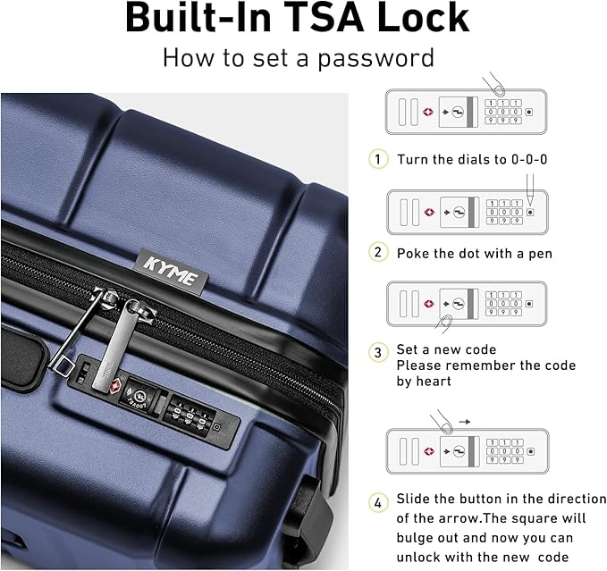 KYME Carry On Luggage 22x14x9 Airline Approved with Cup Holder Hardside Carry On Suitcase with Spinner Wheels TSA Lock Hardshell 22 inch Travel Rolling Luggage for Women Men Navy