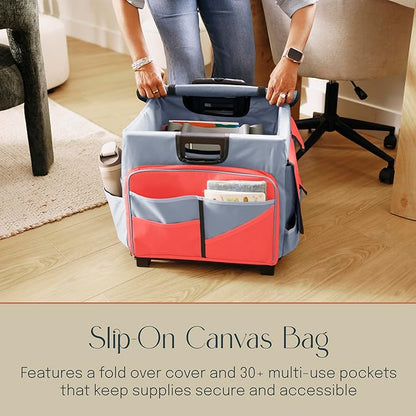 Mobile Utility Cart with Storage Organizer Bag, Rolling Cart, Red/Grey