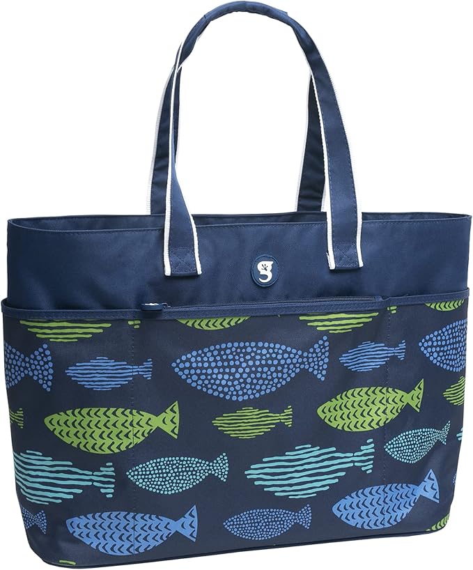 geckobrands Oversized Beach Tote – Large and Stylish Beach Bag with 4 Exterior Pockets and Zippered Internal Compartment