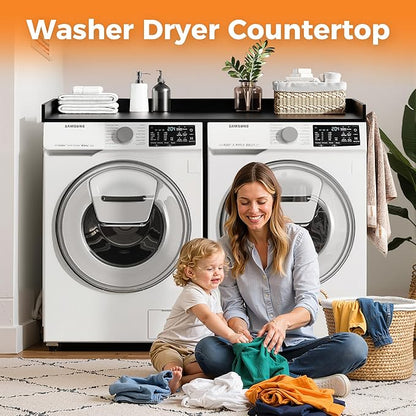 Washer Dryer Countertop, Wood Countertop with Edge Rails for Laundry Room Organization and Storage, Washer Dryer Topper for Laundry Room, 27.5" x 54" (Black)