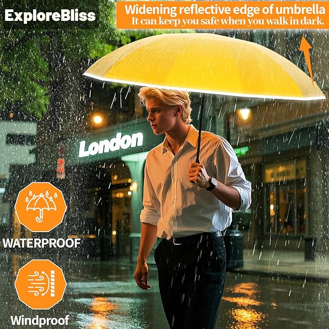 Travel Umbrella Superior, Beautiful & Compact, Large Strong but Light Portable and Automatic Folding Rain Umbrella, Premium Grip, Fits Car & Backpack